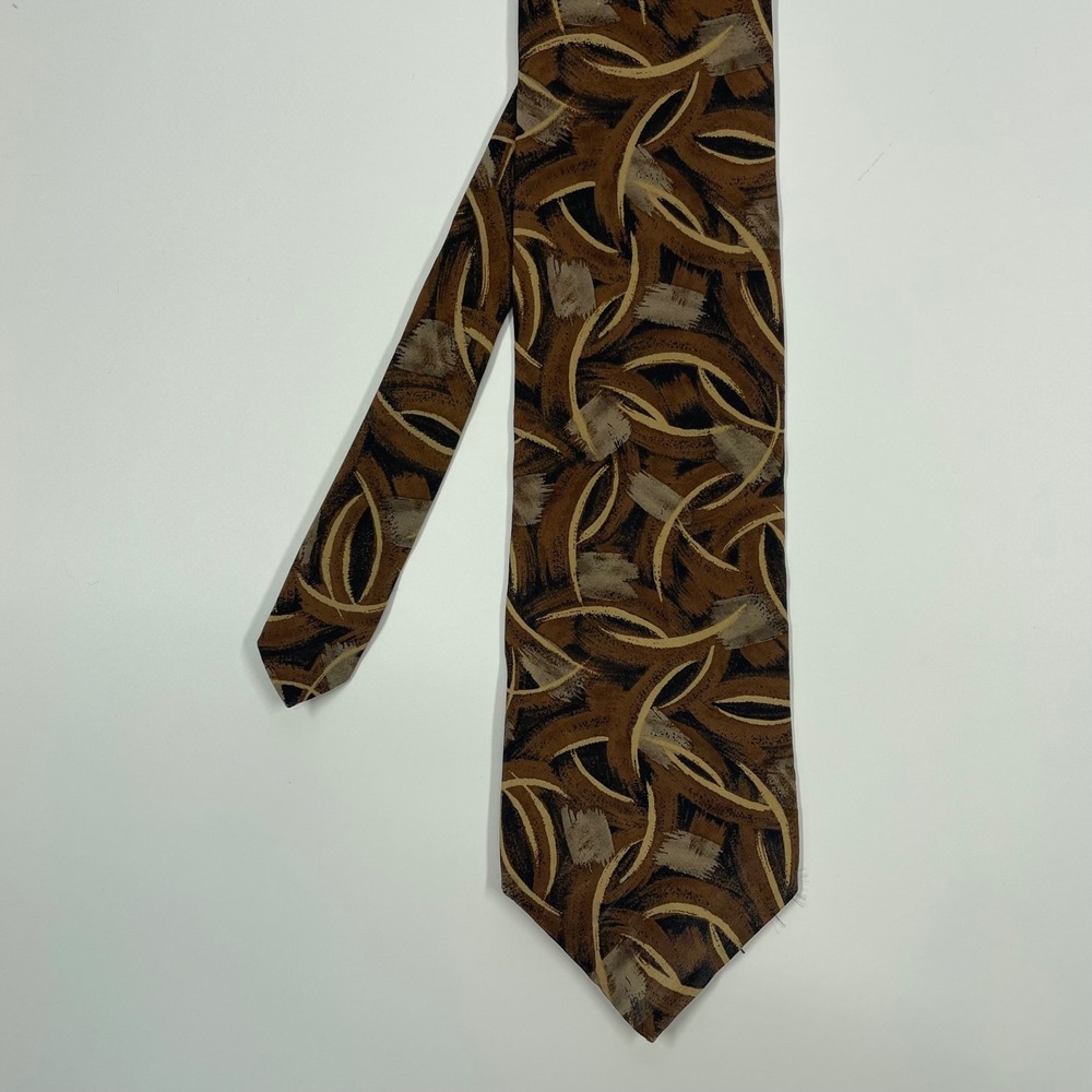 Unbranded Brown Abstract Brushstroke Silk Necktie Mens One Size